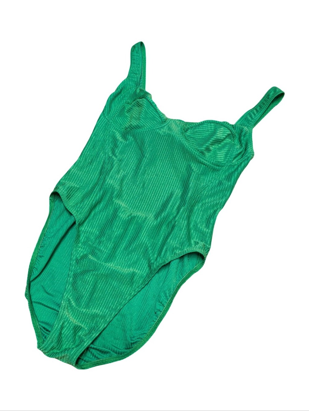 Retro Ribbed Kelly Green 80s One Piece Open Back Swimsuit Approx Large
